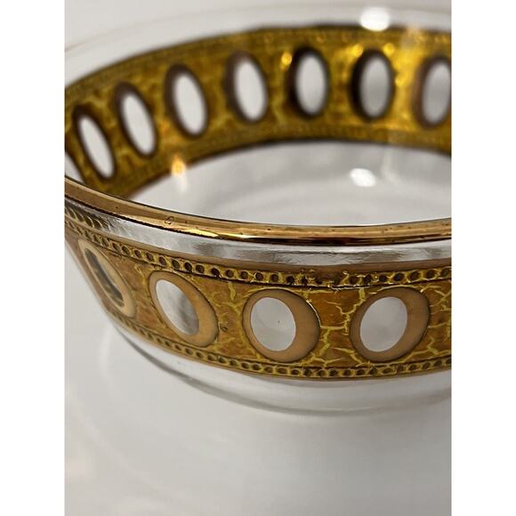 Vtg Culver Gold Antigua Glass Bowl Crackled MCM 5” Snack Trinket Candy Dish - Picture 12 of 16